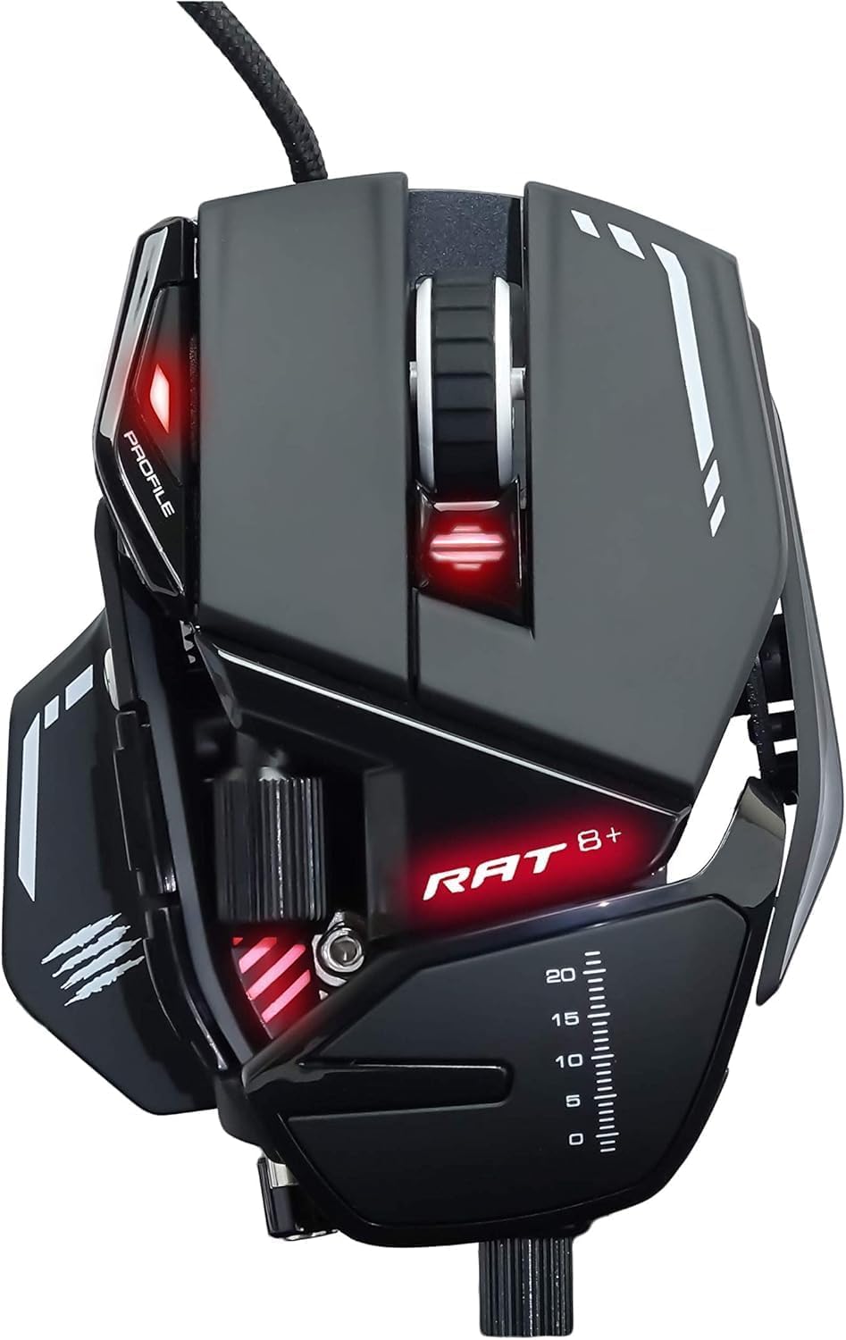 Mad Catz MR05DCINBL000-0 R.A.T. 8+ - Ratón (mano derecha, Óptico, USB, 16000 DPI, 16000 pps, Negro), rojo