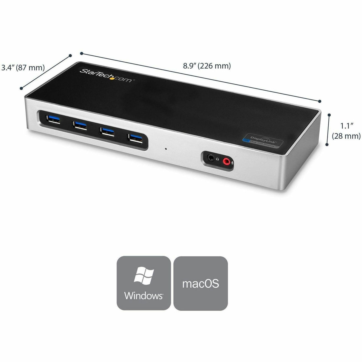 StarTech.com Dock USB-C y USB-A - Docking Station para 2 Monitores DisplayPort y HDMI de 4K 60Hz - Replicador de Puertos USB 3.0 para Portátil USB TipoC o USB-A - 6xUSB Tipo A - Mac/Windows (DK30A2DH)