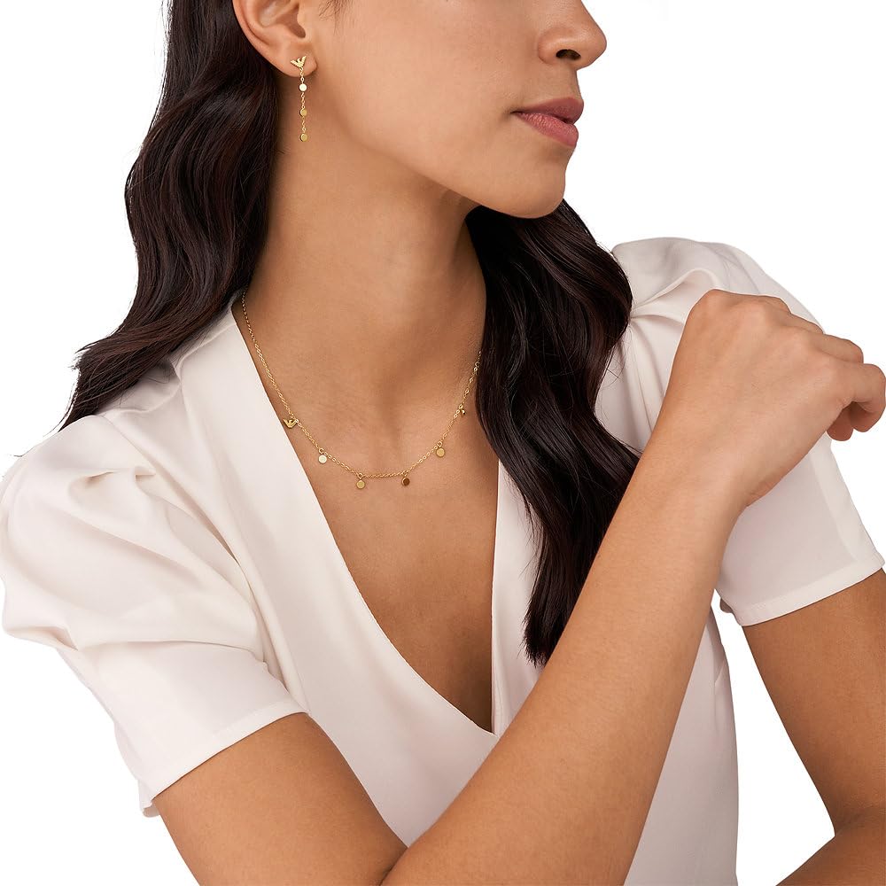 Emporio Armani Juego de collar y pendientes de acero inoxidable o latón para mujer, Conjunto de tono dorado claro