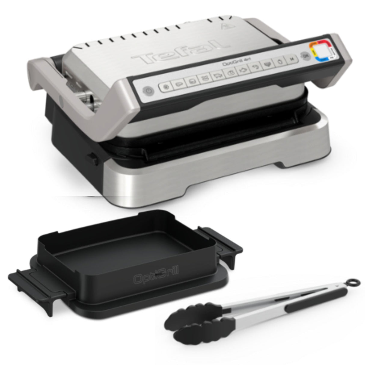 Tefal OptiGrill GC776D10 - Barbacoa de contacto 4 en 1 con bandeja para horno, plegable, 9 programas, indicador de nivel de cocción, parrilla eléctrica, horno