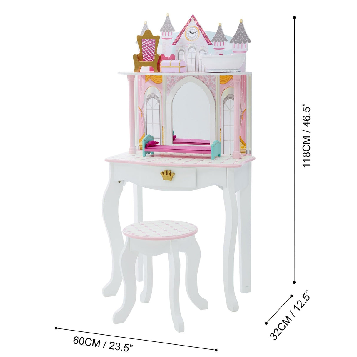 Teamson Kids Mesa de Tocador Castillo de Madera Espejo y Taburete TD-12951A
