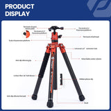 Fotopro Trípode de Fibra de Carbono para cámara de 2 Libras Ultraligero de 62 Pulgadas Trípode MAX Carga hasta 22lbs X-Aircross 3 Naranja