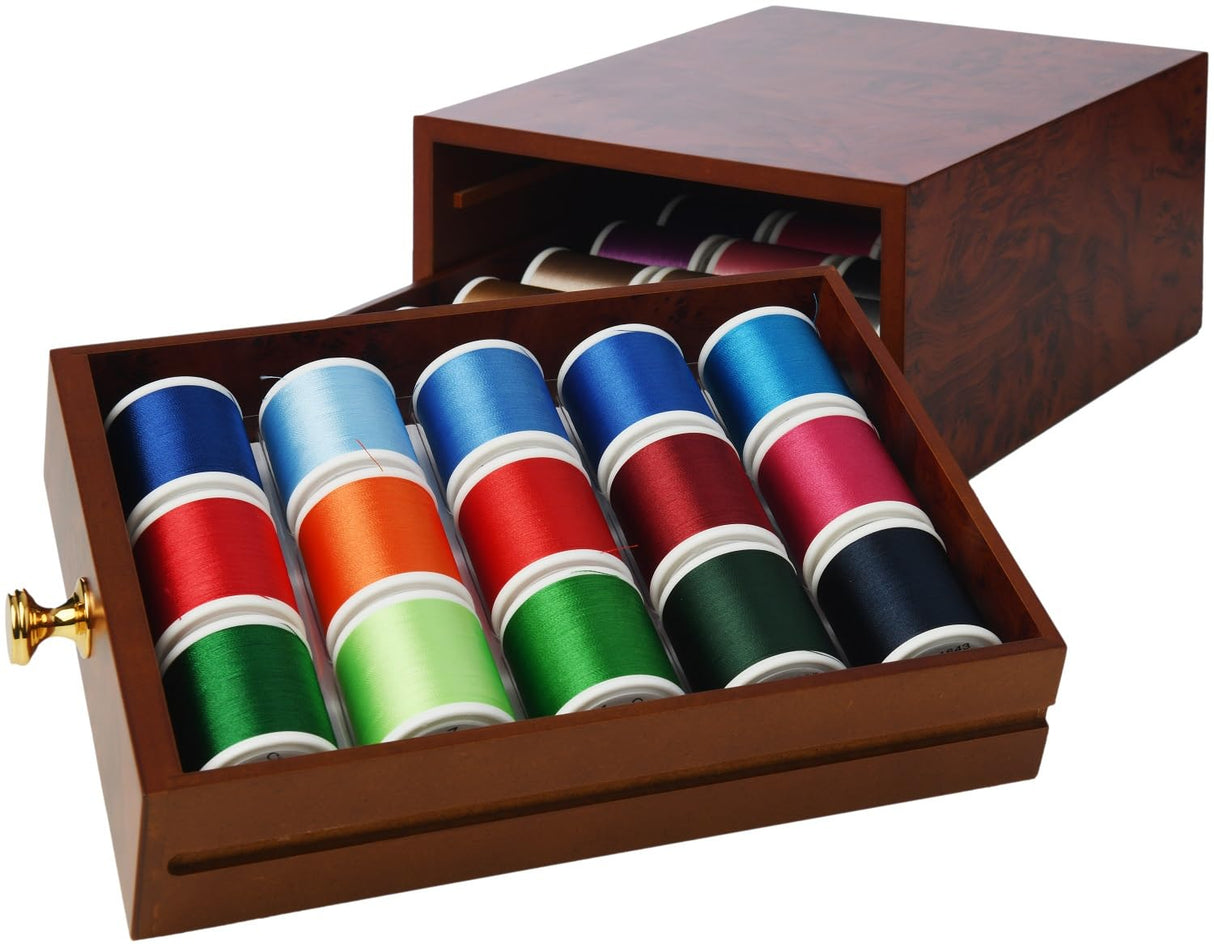VIOLA Caja de hilo de costura y bordado, elegante cajonera 30 con bobinas de hilo de poliéster de 1000 m, hilo para coser y bordar 100% poliéster, acolchado y patchwork