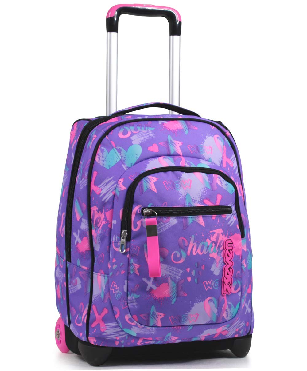 Seven Mochila con Ruedas, IRIDESCENT, Lila - Mochila 2 en 1, Mochila Escolar con Carro, Crossover System - Bolso Escolar Niños, para adolescentes - Bolsillo Interior con Organizador