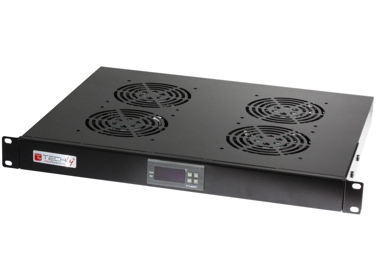 Techly I-CASE FAN-TC4B accesorio de bastidor Bandeja del ventilador - Accesorio de rack (Bandeja del ventilador, Negro, 4 Ventilador(es), 1U, 1,8 m, IP65)
