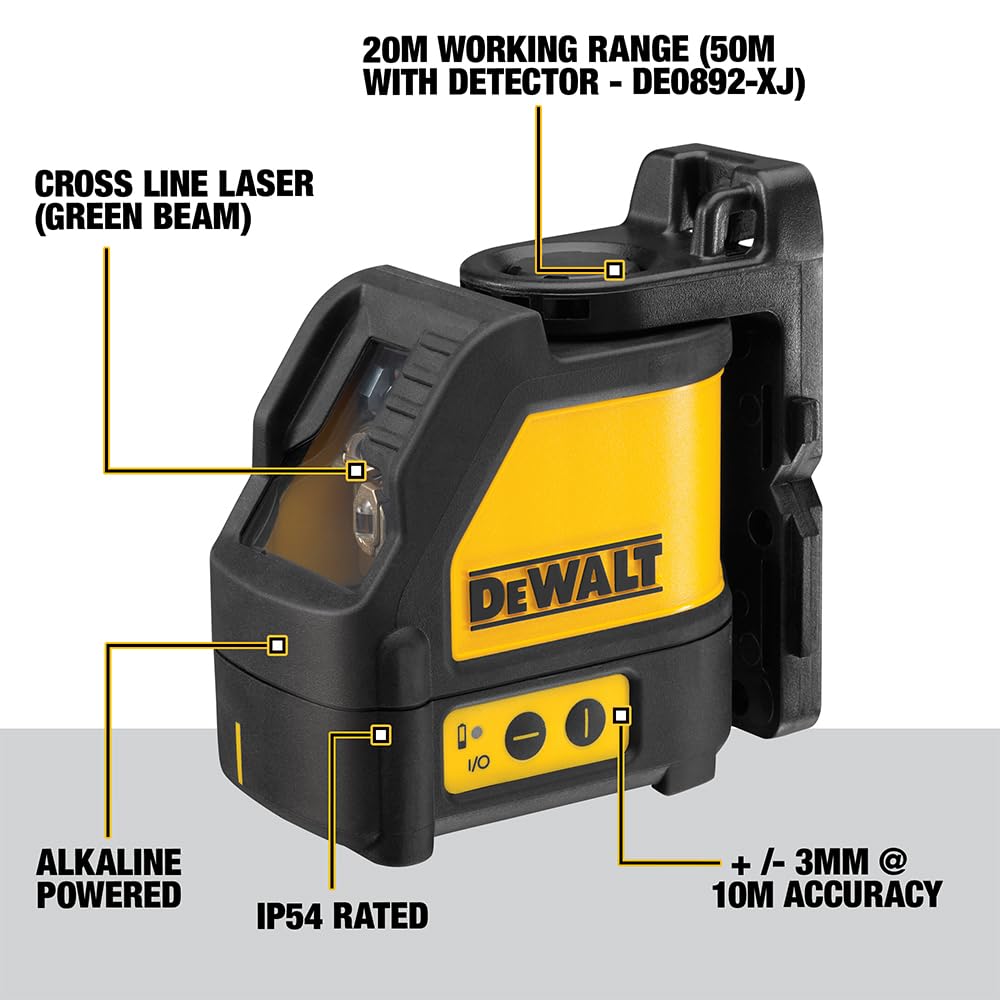 DeWalt DW088CG-XJ - Láser Autonivelante de 2 Líneas en Cruz (Horizontal y Vertical), Color Verde
