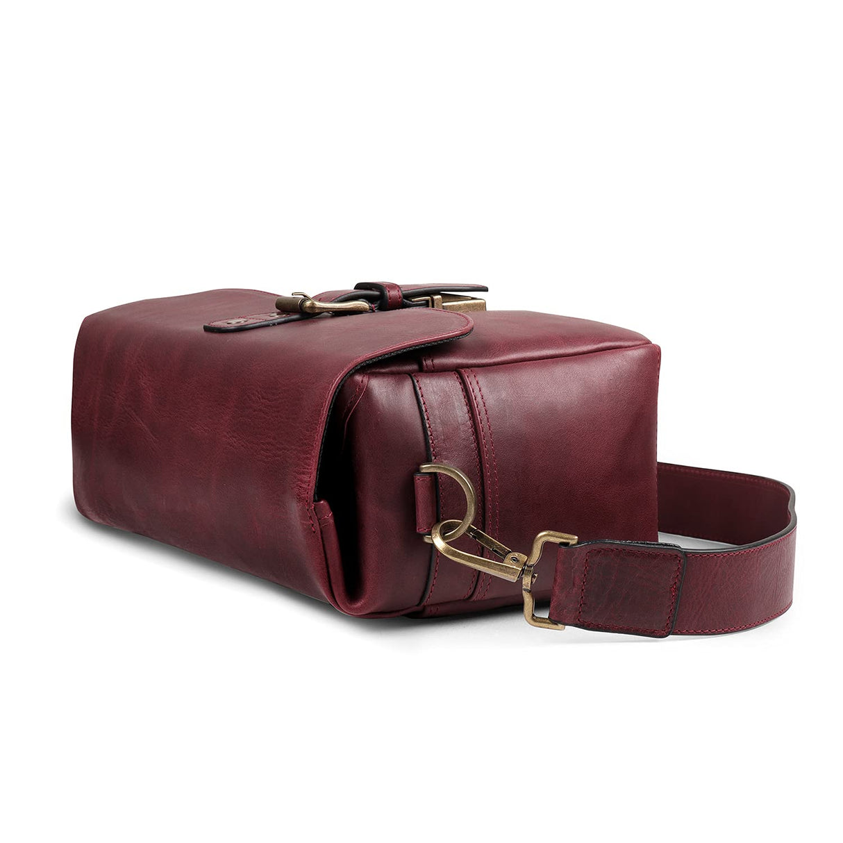 MegaGear Torres Mini Bolsa de mensajería de la cámara de Cuero Genuina para cámaras sin Espejo, instantáneas y DSLR - Maroon - Granate