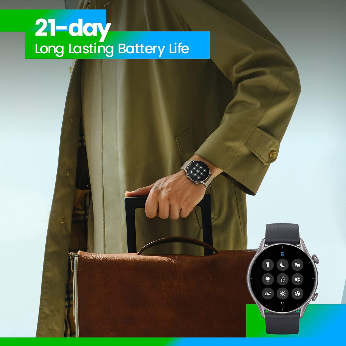 Amazfit GTR 3 46mm Smartwatch Pantalla AMOLED Reloj Inteligente Fitness GPS 150 +modos deportivos 21 días de duración de la batería Monitoreo de salud Alexa integrado Zepp OS Sistema 5 ATM