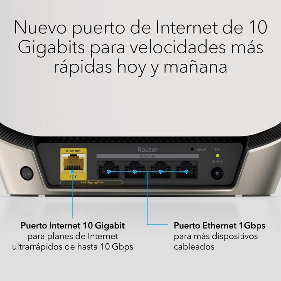 NETGEAR Orbi Sistema Mesh WiFi 6 RBK863S |AX6000 Tribanda Router y 2 Satélites Extensores |Cobertura de hasta 750 m2 y 100 dispositivos |Puerto Internet 10 Gig