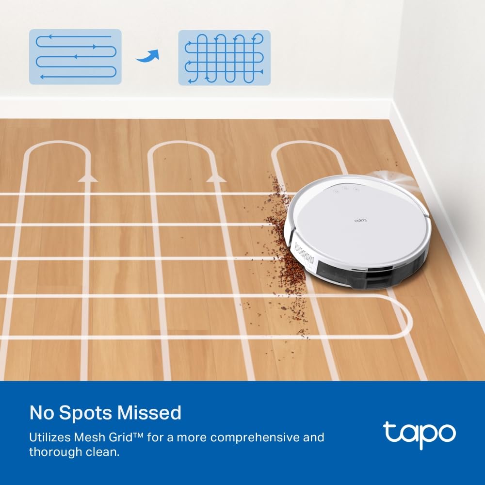 Tapo RV20 MAX Plus Robot Aspirador, Blanco, con 5300Pa de succión, Base de autovaciado, navegación láser LiDAR, mapeo Inteligente, Limpieza 4 en 1, Control por Voz y App, Solo 83 mm de Alto