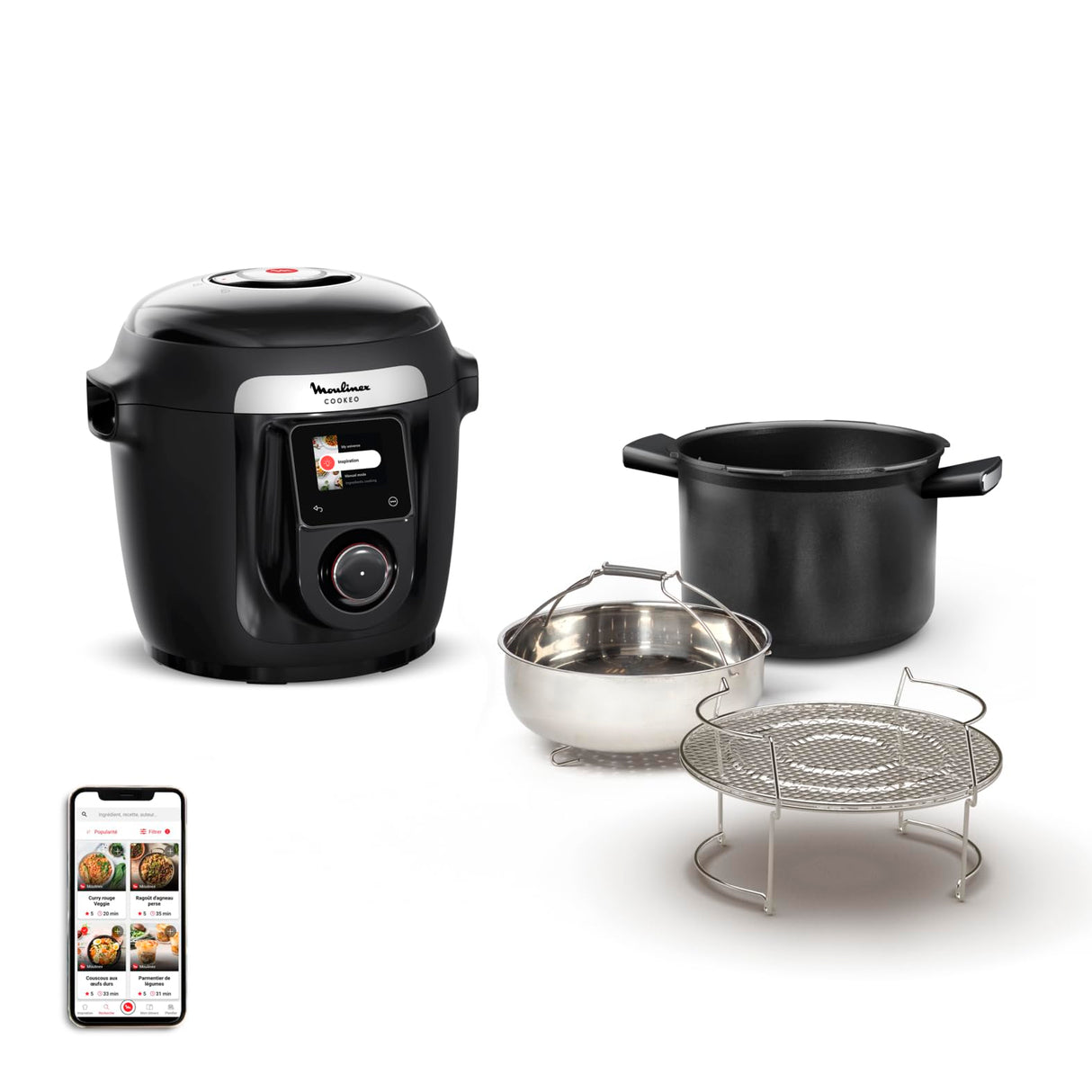 Moulinex Cookeo Wi-Fi 10-en-1, Multicocina, 10 modos de cocción, cocción a presión, pasos detallados, CE96G810, Negro