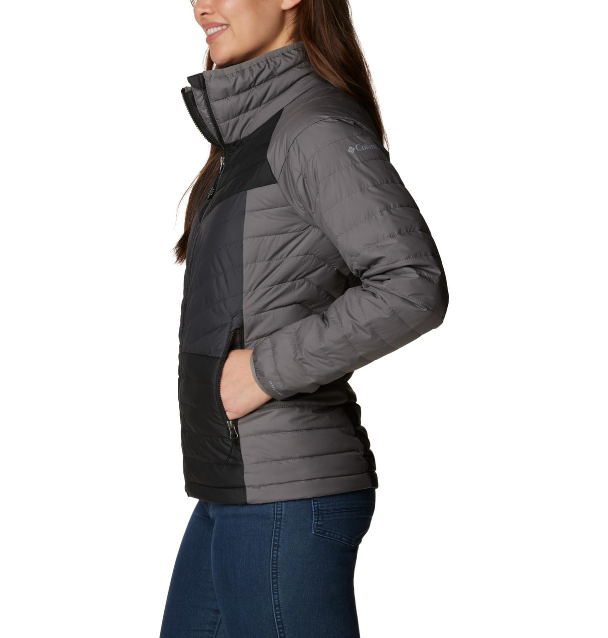 Columbia Powder Lite Jacket, Chaqueta Acolchada para Mujer, City Grey/Black/Shark, Talla M