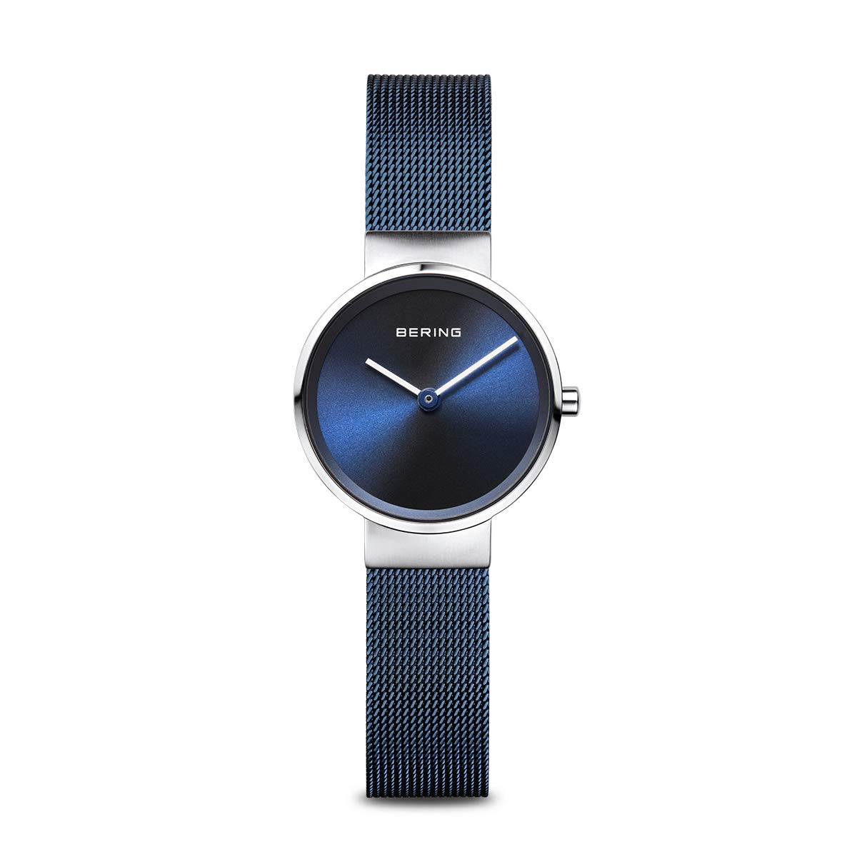 BERING 14526-307 Reloj de cuarzo para mujer con caja de acero inoxidable plateado de 26 mm y esfera azul, correa milanesa, cristal de zafiro y resistencia al agua de 3 ATM