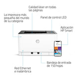 HP Color Laser 150nw 4ZB95A, Impresora Láser Monofunción A4 a color, impresión a doble cara manual, Wi-Fi, Ethernet, USB 2.0 alta velocidad, Compatible con HP Smart App, Panel de control LED, Blanca