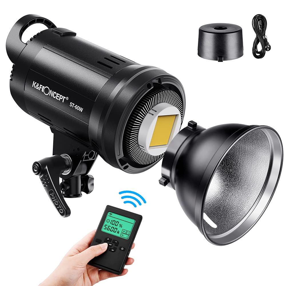 K&F CONCEPT- SL-60W LED Video Flash con Luz Blanca 5600K, 60W CRI 95+,TLCI 95+ con Foco LED con Control Remoto,Obturador,Reflector,Montura Bowens para Video,Estudio Fotografía al Aire Libre,Foco LED