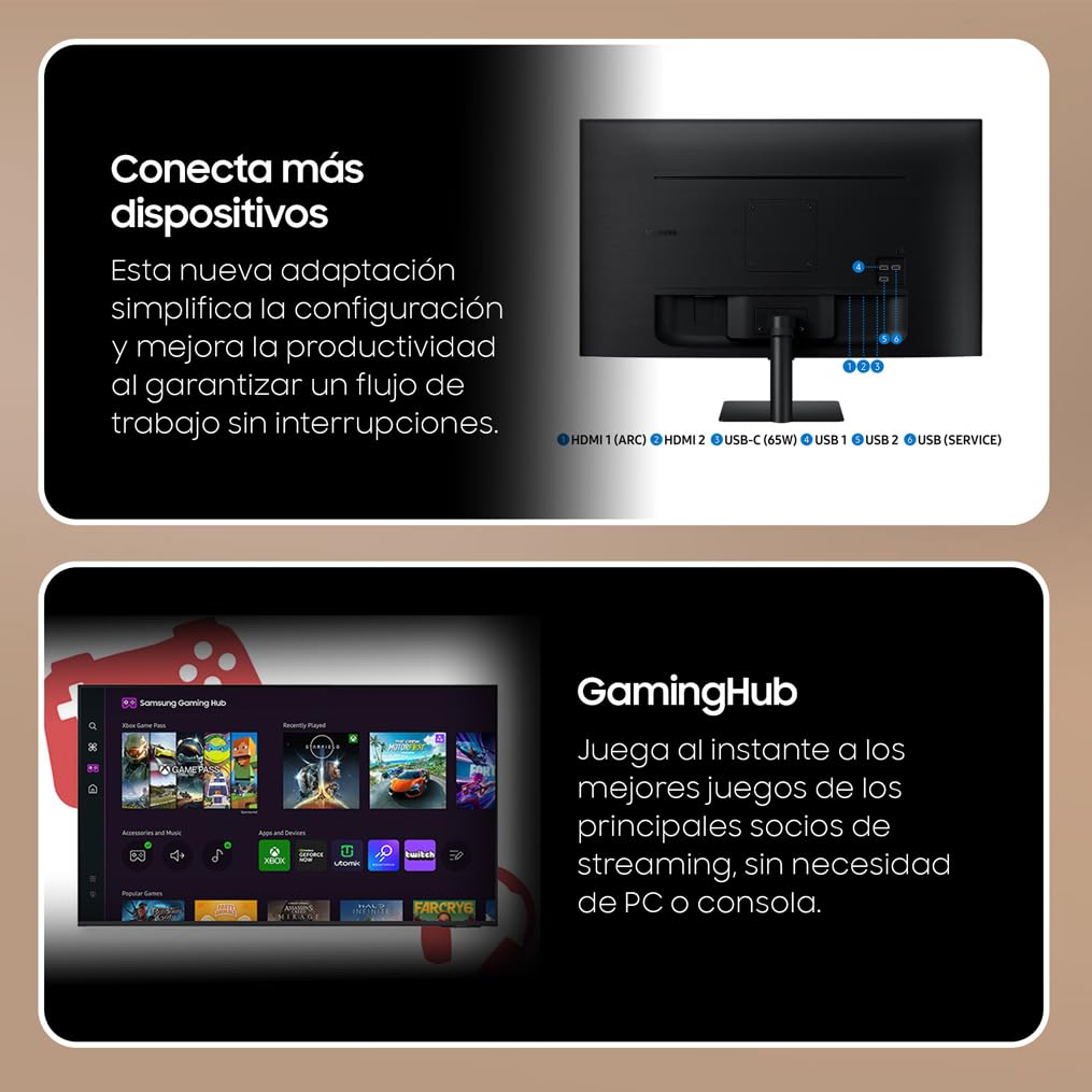 Samsung LS32DM700UUXEN - Smart Monitor M7 de 32" UHD (3840 x 2160, 16:9, 60Hz, 4ms, Modo Eye Saver, Flicker Free), Negro, Versión 2024, Negro, Versión 2024