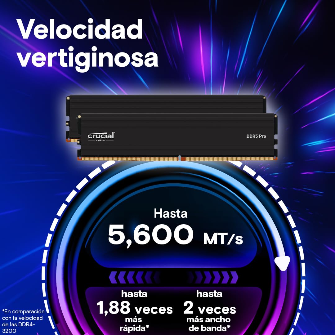 Crucial Pro RAM DDR5 128GB (2x64GB) 5600MHz, Intel XMP 3.0 / AMD Expo, (PC) Memoria RAM DDR5 128GB - CP2K64G56C46U5