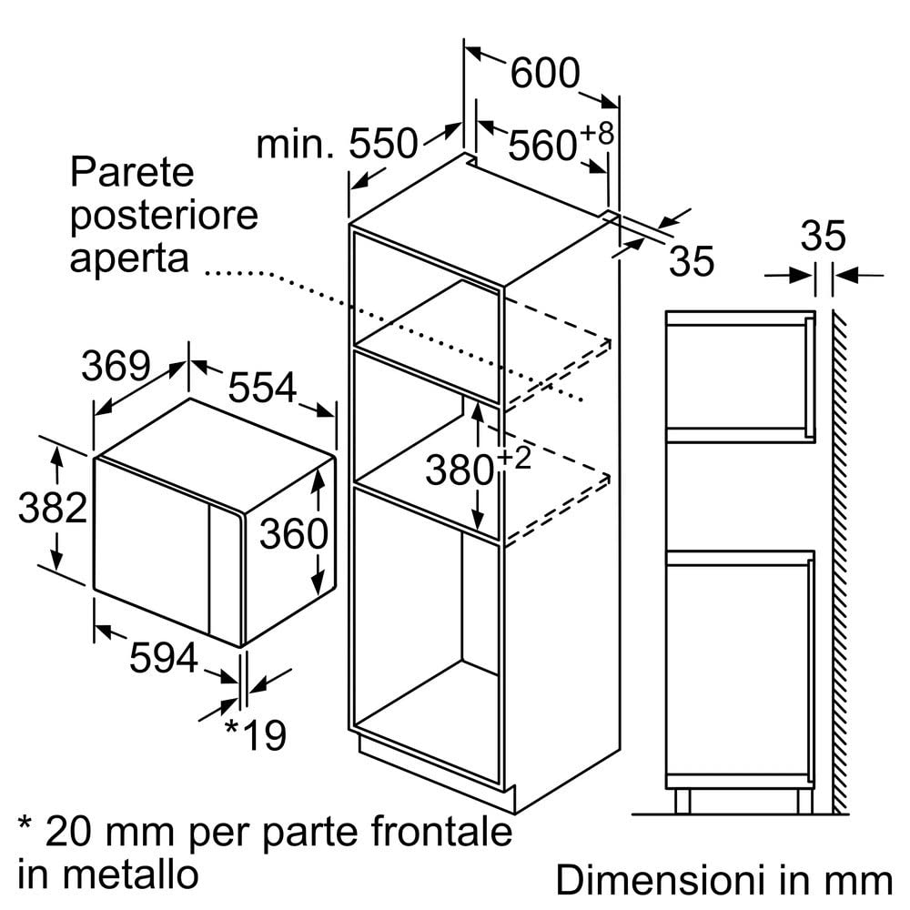 Micro-ondes encastrables 25L BOSCH 900W 59.4cm, BFL 553 MS 0