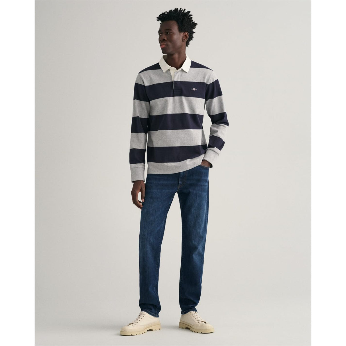GANT Reg Shield Barstripe Heavy Rugger Camisa, Grey Melange, XL para Hombre