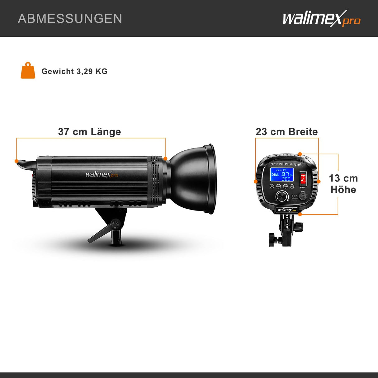 Walimex pro Niova 200 Plus - Lámpara de vídeo LED Regulable con Reflector Bowens y difusor Suave, luz de Estudio con tecnología LED COB I 5600 K, CRI=93 I, Intensidad Regulable de 10 a 100%