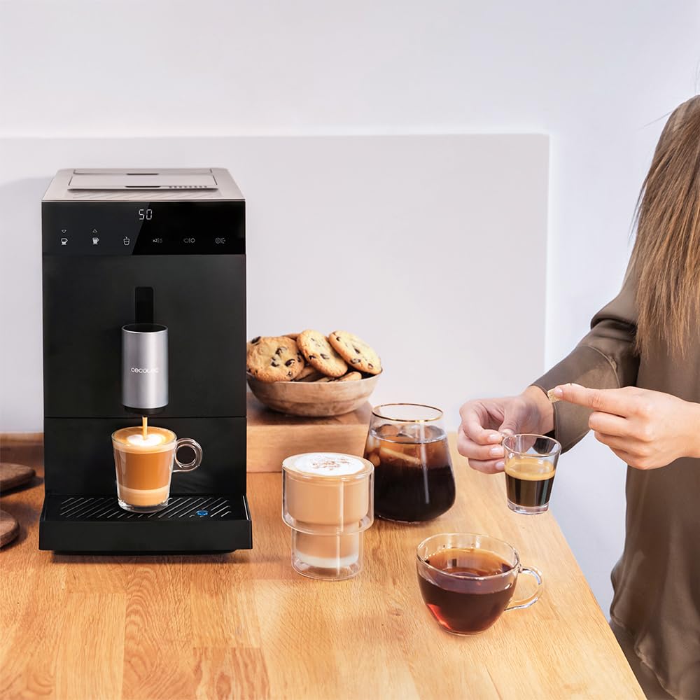 Cecotec Cafetera Superautomática Compacta Cremmaet Compact, 19 Bares, Sistema Thermoblock, Grano recién molido con Plug&Play, Depósito 150gr café con molinillo, 1,1 L agua