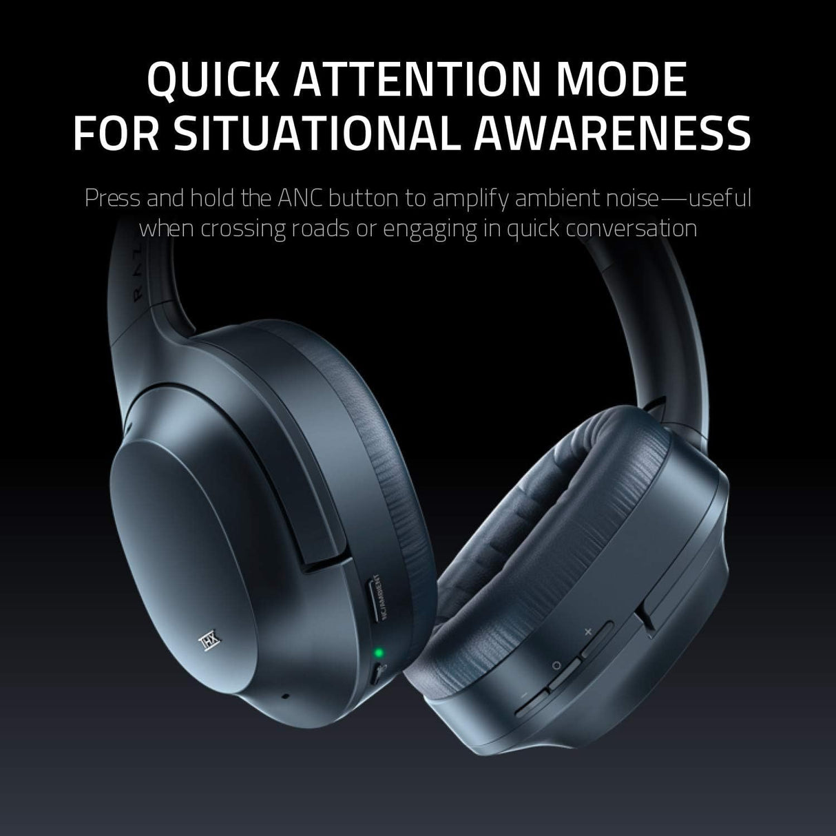 Razer Opus - Auriculares inalámbricos ANC con cancelación activa de ruido, Audio THX, Batería de 25h (Bluetooth 5.0 y conector 3,5 mm, Reproducción automática/Pausa automática) Negro