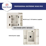 LOUIS TELLIER - Balanza Electrónica Profesional - 12kg - IP53 - Precisión 1 g - Bandeja Extraíble de Acero Inoxidable - Cocina - Panadería - 29,8 x 23,6 cm