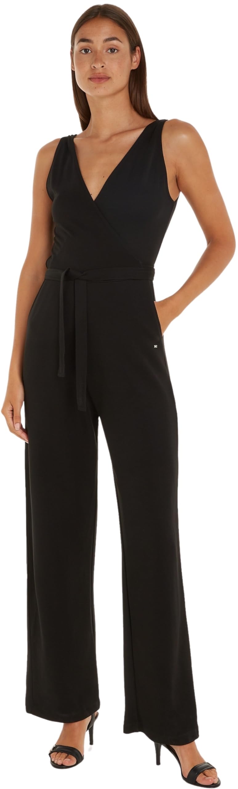 Tommy Hilfiger Mono Jumpsuit para Mujer Wrap Detail sin Mangas, Negro (Black), XL
