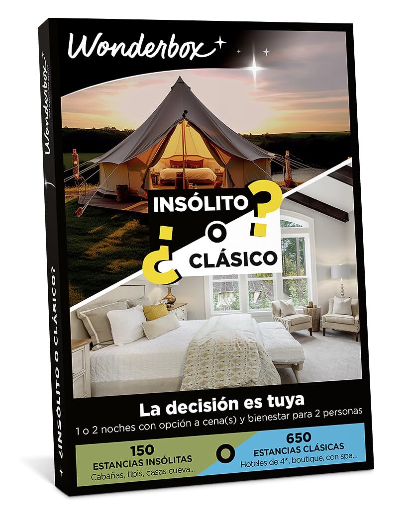 WONDERBOX - Caja Regalo - Insólito o clásico - 800 estancias insólitas o clásicas a Elegir Entre hoteles hasta 4 Estrellas, cabañas, Casas Rurales en la Naturaleza, hoteles con SPA
