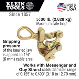 Klein Tools 1604-20 Haven's Grip para cable de cable Messenger y Guy, dorado, diámetro del cable de 0.125 pulgadas a 0.50 pulgadas