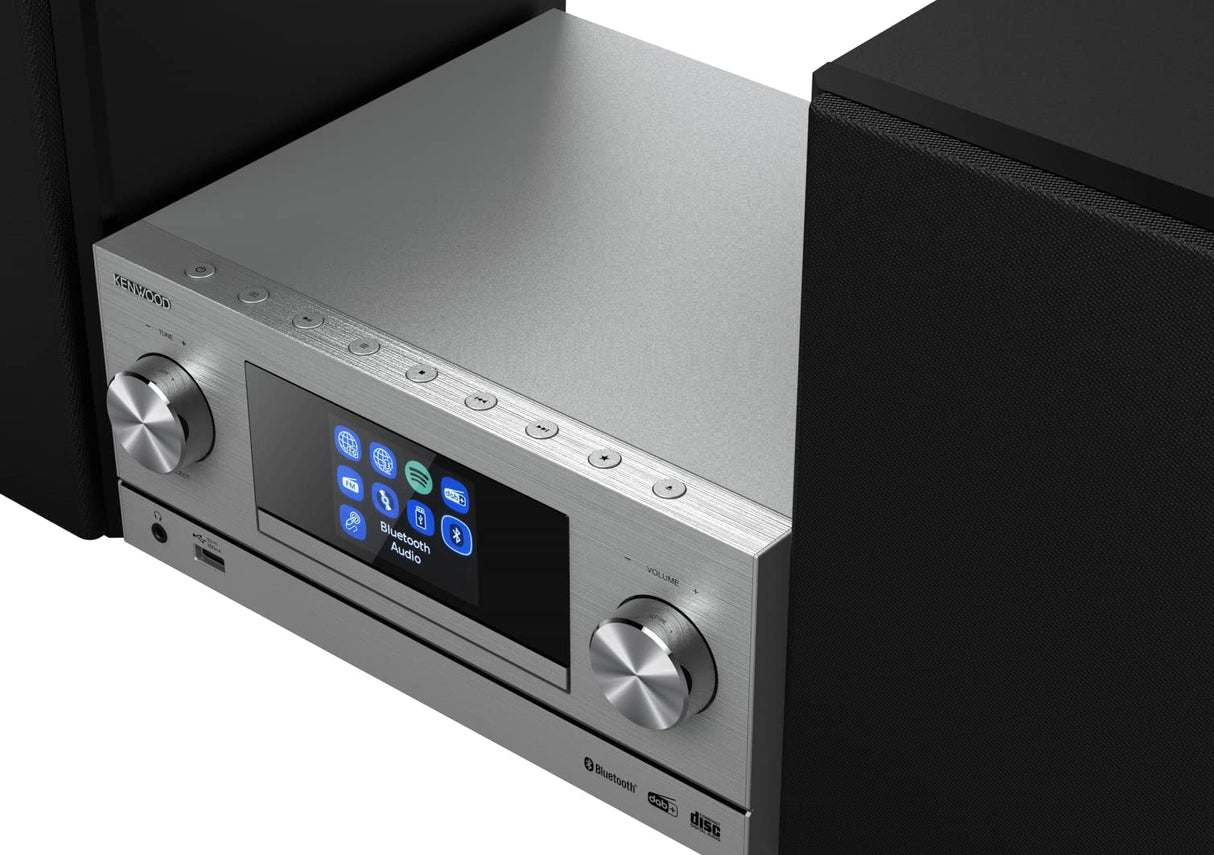Kenwood M-9000S-S - Micro Sistema Hi-Fi con CD, Dab +, Radio por Internet, Spotify, FM, Bluetooth, USB y Gran Pantalla a Color TFT