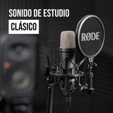 RØDE NT1 Signature Series micrófono de condensador de gran diafragma de la con soporte antivibraciones, filtro antipop y cable XLR para producción musical, grabación de voz, streaming y podcasting