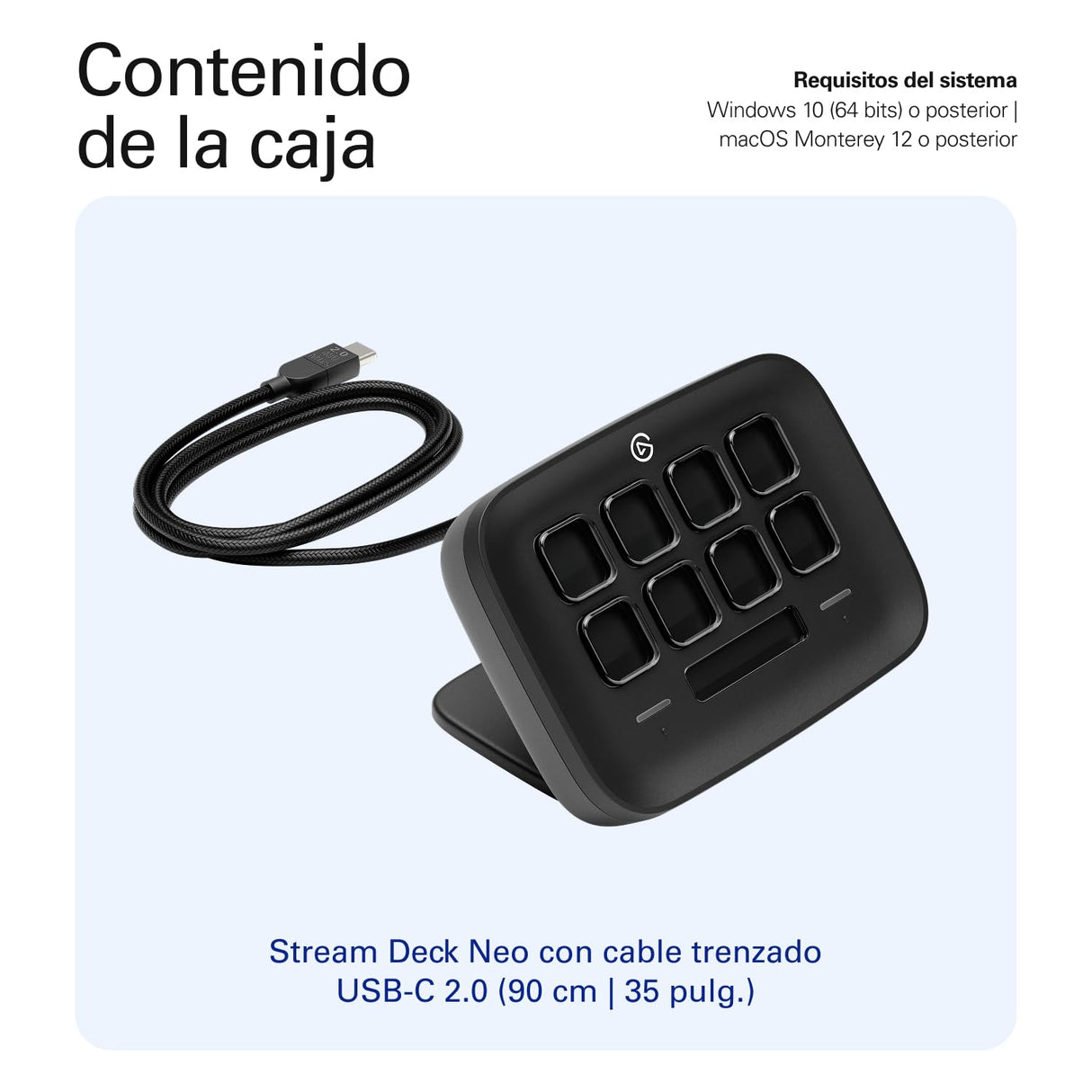 Elgato Stream Deck Neo (Negro) – 8 Teclas Personalizables, 2 Touch Points, Vuela por Tus tareas y procesos - Controla Word, Excel, PowerPoint, Teams, Zoom, Spotify, etc. - para Mac y PC