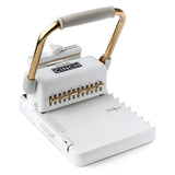WRMK 60001185 Universal Cinch Máquina de encuadernación profesional, 20 tipos de encuadernaciones, guía de calibración y regla de centrado, blanco y dorado
