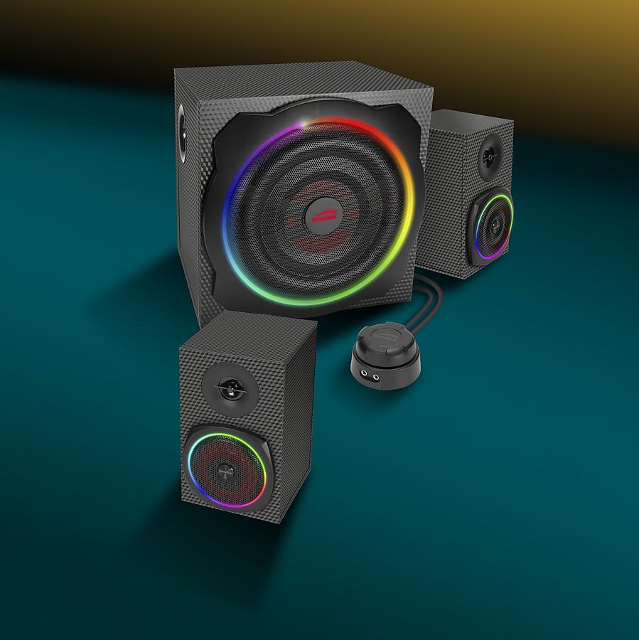 Speedlink GRAVITY CARBON RGB 2.1 Sistema subwoofer - Sistema de altavoces con conexión Bluetooth para teléfono inteligente/tableta, 120 W de potencia máxima, negro