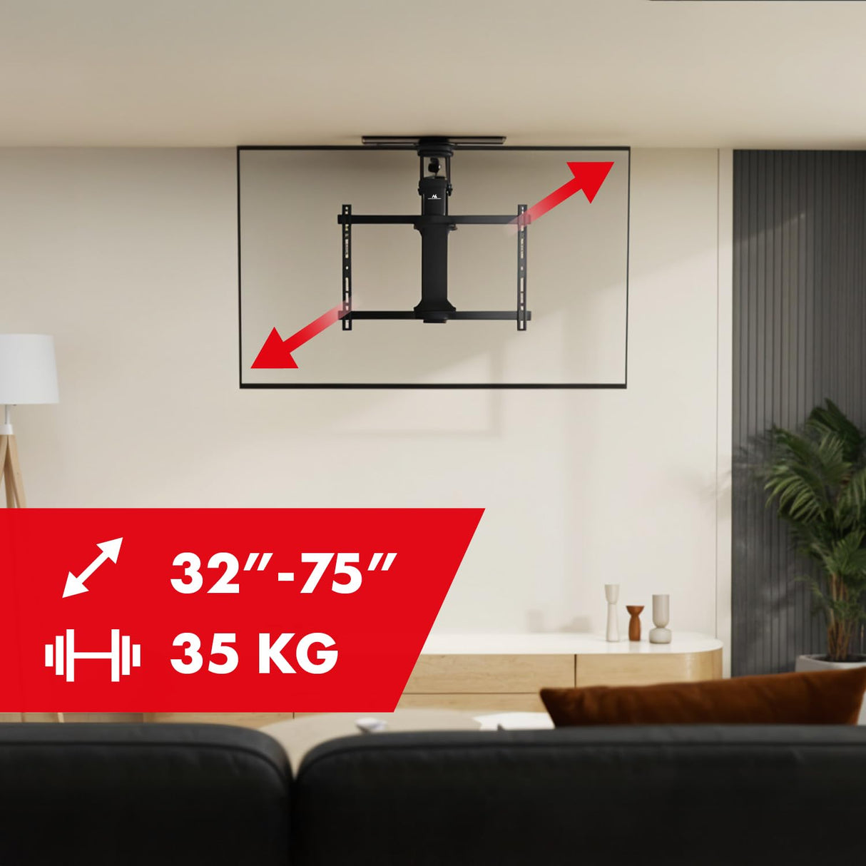 Maclean Electric Soporte de Techo para TV de 32" a 75" | Función de Inclinación y Giro Motorizada | max. VESA 600x400 | Control Remoto y App Tuya | Construcción Metálica Robusta | Sistema Anticolisión