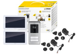 Vimar K42946 Kit de videoportero smart con 2 videoporteros Wi-Fi con pantalla táctil, placa audio/vídeo con lector RFID, alimentadores con clavijas intercambiables, distribuidor bus