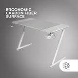 Mars Gaming MGD-X120, Mesa Gaming Ergonómica, Superficie en Fibra de Carbono, Estructura Metálica, Alfombrilla XXL, Soporte Auriculares y Bebida, Gestión Cableado, Escritorio PC 120x60cm, Blanco