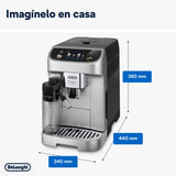 De'Longhi Magnifica Plus ECAM322.70.SB. Cafetera Superautomática con Sistema Leche LatteCrema Hot para Cappuccino Automático, 18 Recetas, Pantalla Táctil Color, Función Extra Shot, 1450W, Plata/Negro