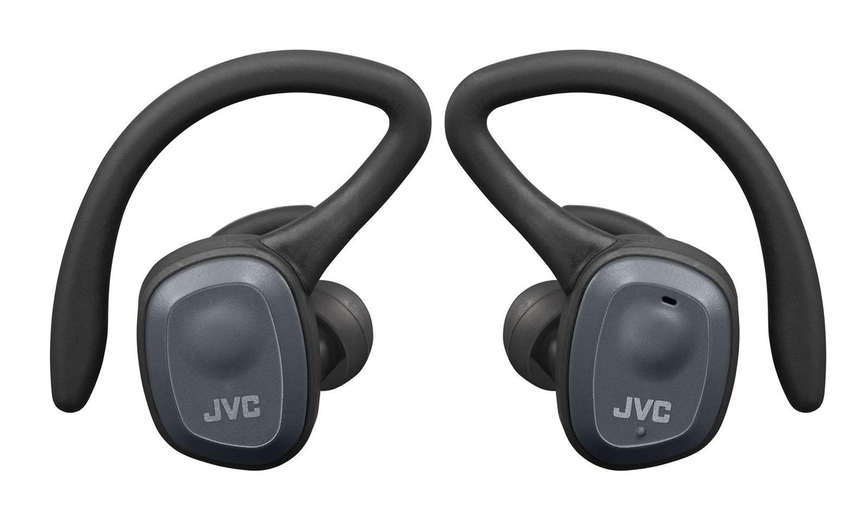 JVC Auriculares Bluetooth HA-ET45T True Wireless, Micrófono y Clip Desmontable. Máxima Adaptabilidad, Agarre y Resistencia. Batería 14h, Color Negro