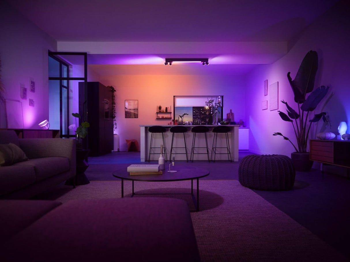 Philips Hue White & Color Ambiance Centris de 4 focos, regulable, 16 millones de colores, controlable mediante app, compatible con Amazon Alexa, negro