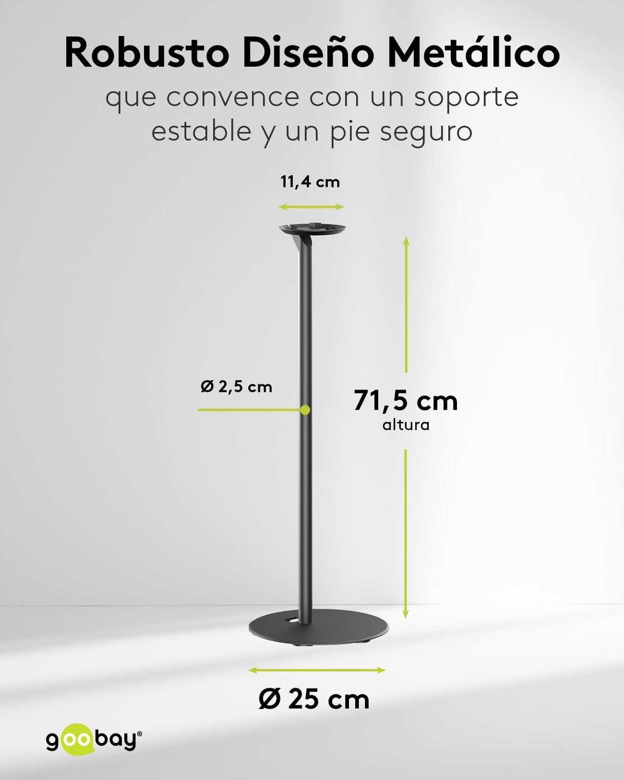 goobay Soporte para Altavoces Sonos Era 100, Capacidad de Carga de 3 K, gestión de Cables, 71,5cm de Altura, Negro, 71026