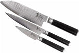 KAI Shun Classic Juego de cuchillos de chef japonés 3 piezas - Santoku con hoja de 18 cm + Cuchillo multiusos con hoja de 15 cm + Cuchillo de oficina con hoja de 9 cm, Cuchillo de Damasco VG MAX