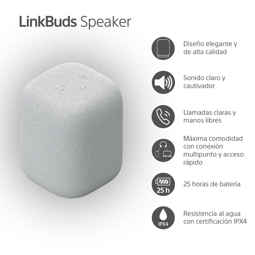 Sony LinkBuds Speaker – Altavoz portátil inalámbrico Bluetooth, IPX4, Resistente al Agua, 25 Horas de batería, Calidad de Llamada nítida, Exteriores, Viajes - Gris Claro