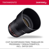 Samyang F1111206101 - Objetivo fotográfico DSLR para Sony E (Distancia Focal Fija 85mm, Apertura f/1.4-22 AS IF UMC, diámetro Filtro: 72mm), Negro