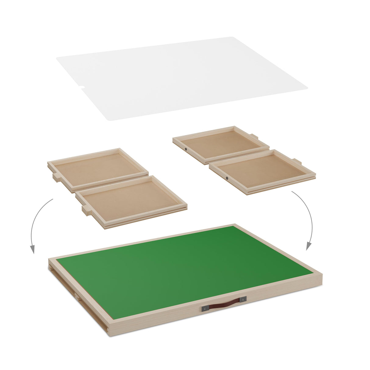 Relaxdays Tablero para Puzzles con 4 Cajones, Soporte Rompecabezas hasta 1000 Piezas, Inclinable, Madera, Natural/Verde, 4 x 81 x 57 cm