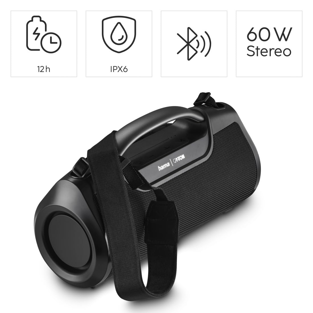 Hama Altavoz Bluetooth, Exterior, 60 W (Resistente al Agua IPX6, 12 Horas de duración de la batería, Pro Sound, Powerpack, Bluetooth USB, Caja de música Bluetooth, Caja de Fiesta Bluetooth, Altavoz