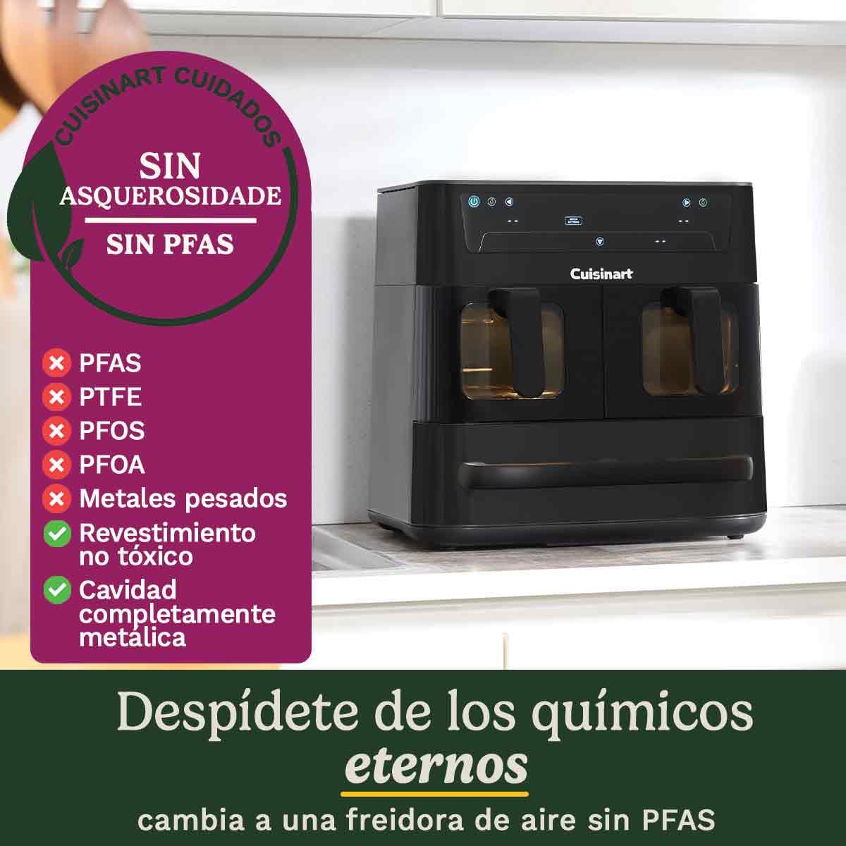Cuisinart Tri Zone Freidora y Horno 13,6 L | Sin PFAS | 3 zonas, 2x4,3 L + 5 L | 9 funciones: aire, asar, grillar, hornear, recalentar, deshidratar, pizza, tostar, manual | Negro Ventana