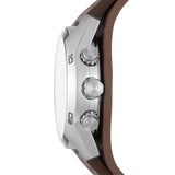 Fossil Reloj para hombre Coachman, movimiento cronógrafo de cuarzo, caja de acero inoxidable plateado de 44mm con correa de piel auténtica, CH2891