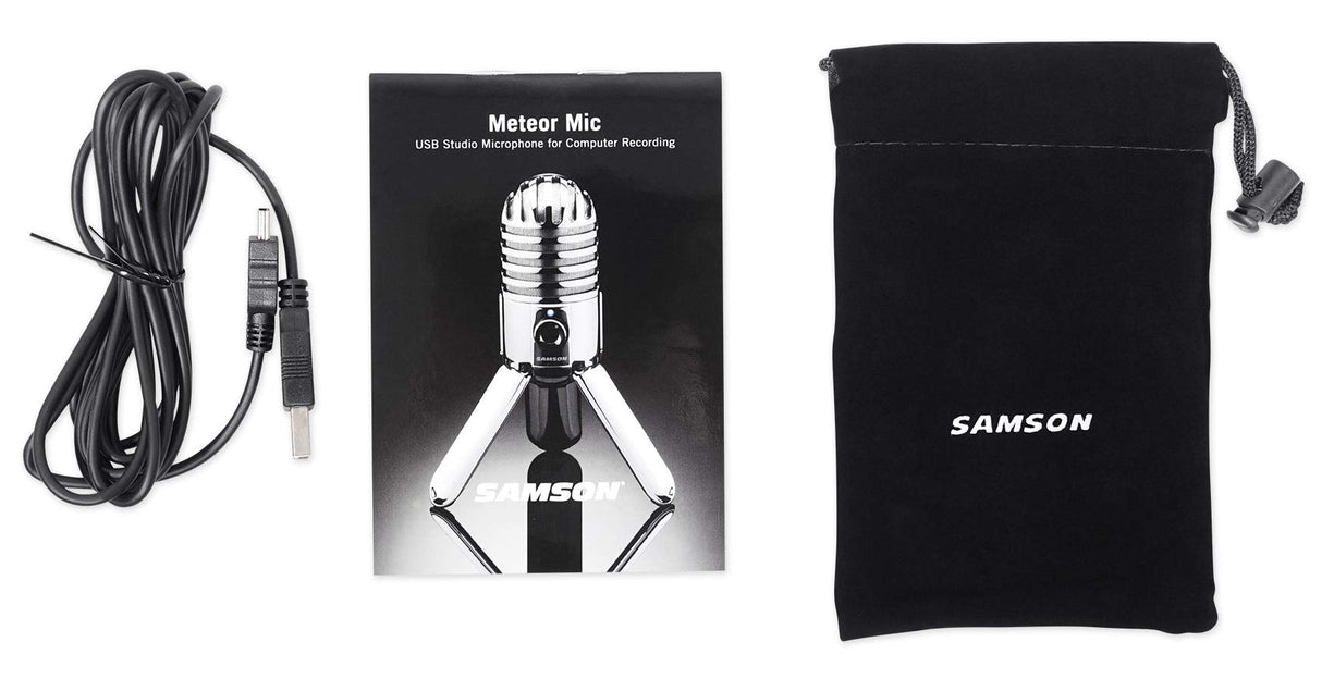 SAMSON Meteor Mic - Portable USB Studio Quality Condenser Microphone - High Performance, General Purpose/Podcast/Gaming/Music Recording Microphone, 16-bit, 44.1/48kHz Resolution, Silver Chrome